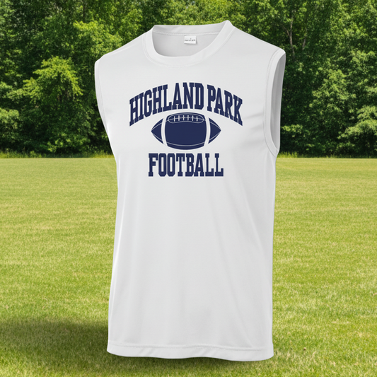 HPFV/JV Blue '26 - White Sleeveless Performance Tee with Fighting Scot
