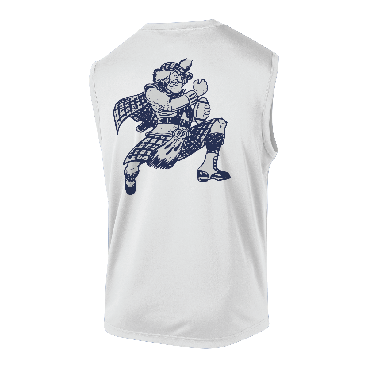 HPFV/JV Blue '26 - White Sleeveless Performance Tee with Fighting Scot
