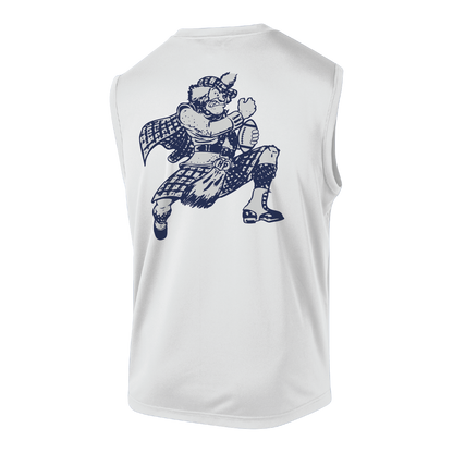 HPFV/JV Blue '26 - White Sleeveless Performance Tee with Fighting Scot