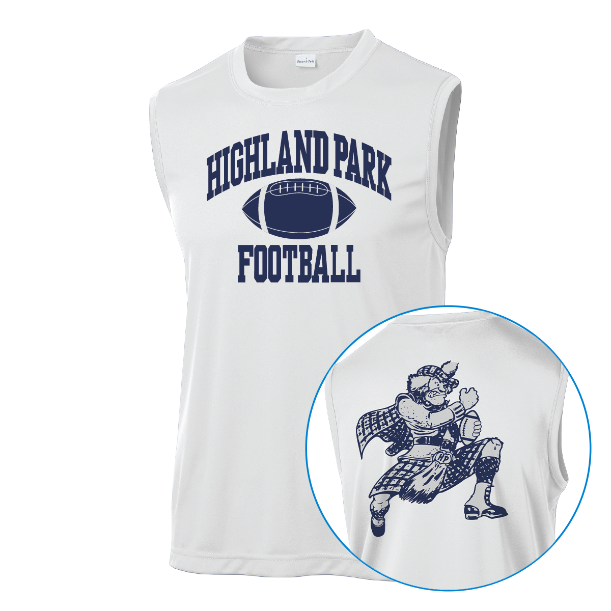 HPFV/JV Blue '26 - White Sleeveless Performance Tee with Fighting Scot